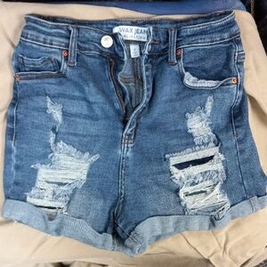 Wax Jean Women's Ripped Blue Jean Shorts